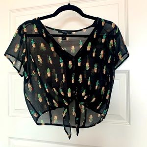 Forever21 shear cactus crop buttoned up top.